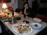 The spread at the family meal at my sisters, my niece Moranda in the background